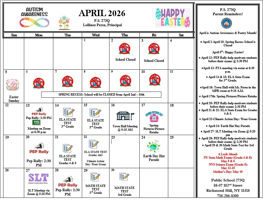 Ps 273 Calendar - P.S. 273Q